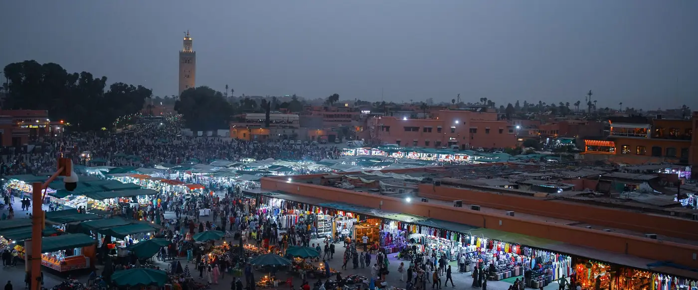 Jemaa el-Fna square in Marrakech at dusk