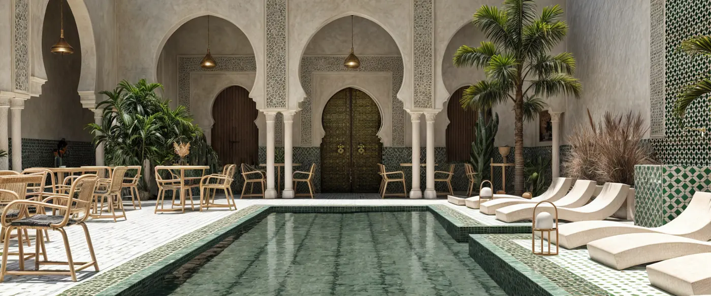 A riad courtyard with its pool