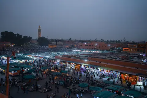 Jemaa el-Fna square in Marrakech at dusk