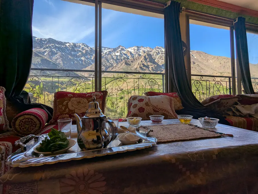 Mint tea on a terrace facing the Atlas