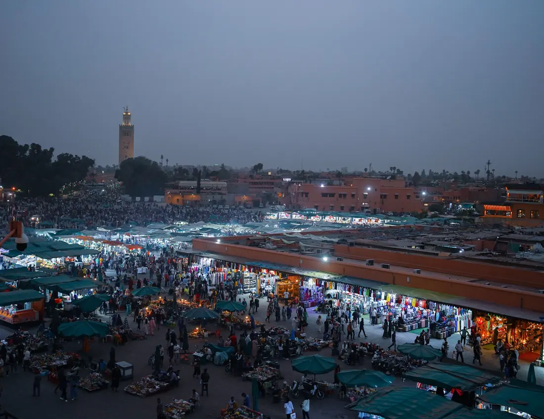 Jemaa el-Fna square in Marrakech at dusk